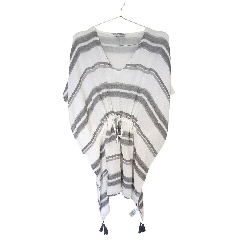Life is Good Womens White Grey Striped Cotton Gauze Kaftan Cover Up‎ M/L